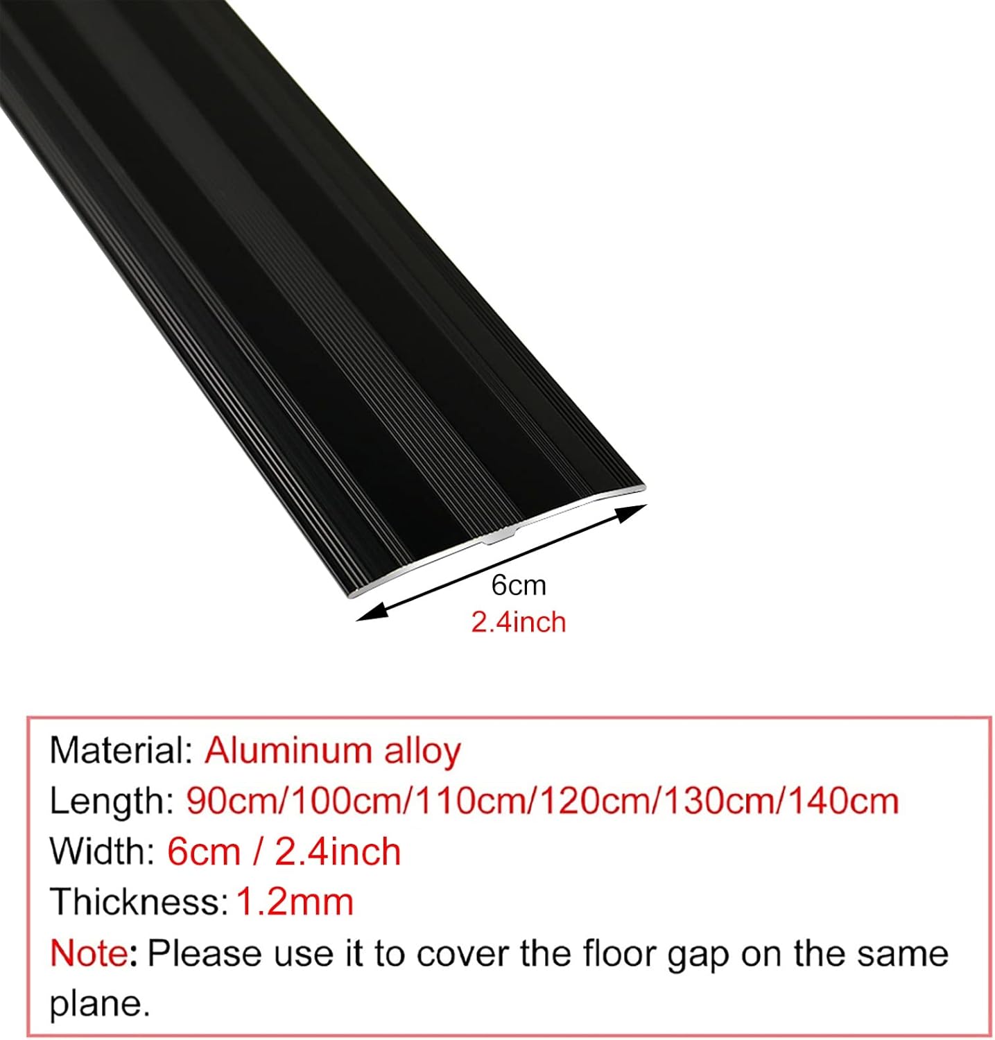 BABYCE Floor Transition Strip Floor Divider Strip, 6cm/2.4" Wide Flat Saddle Transition Strip,Non-Slip Aluminum Door Threshold Bar for Wood to Tile,Tile to Laminate (Color : Gray, Size : 90cm/35)
