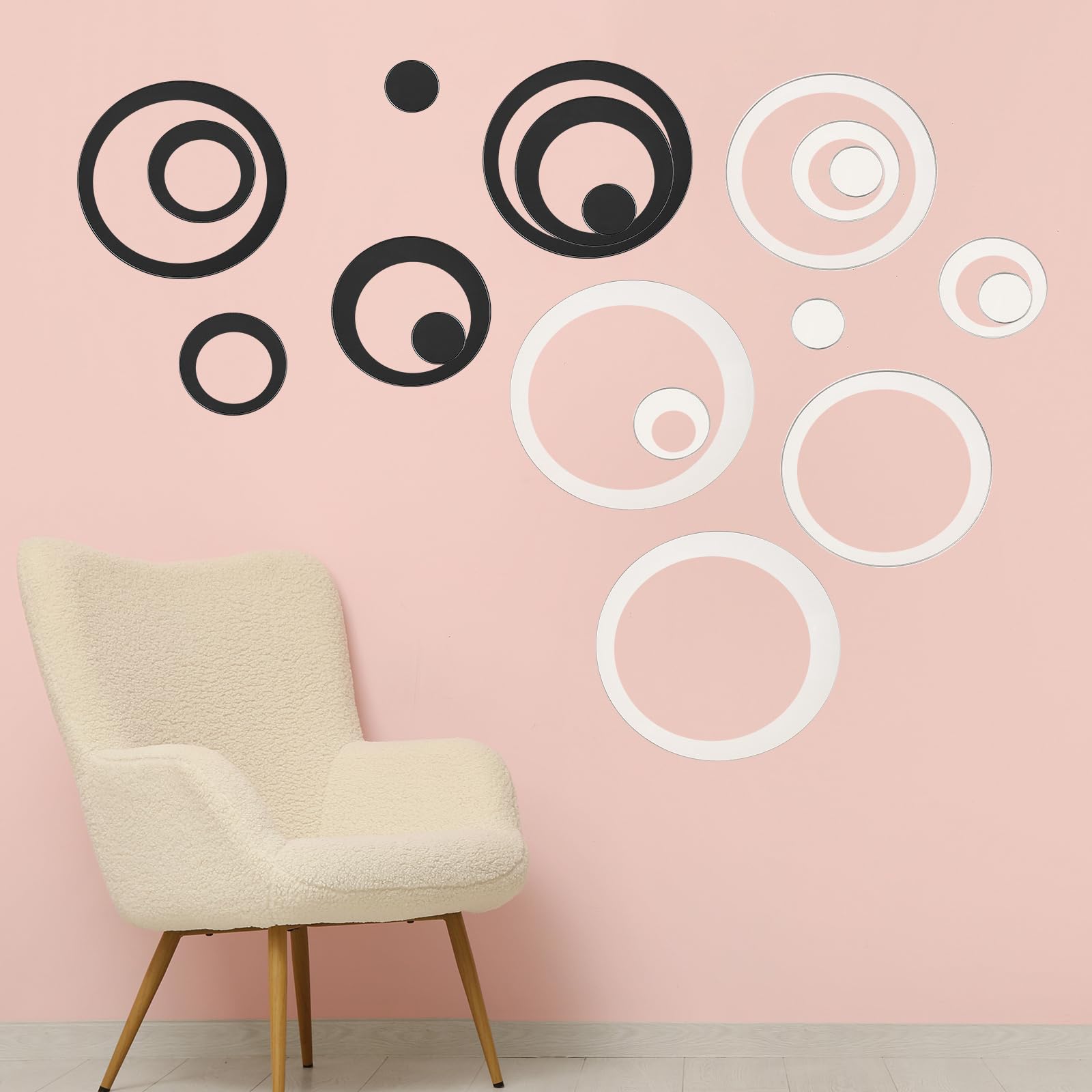 Miroir rond acrylique bicolore argent noir en lot de 6 dimensions