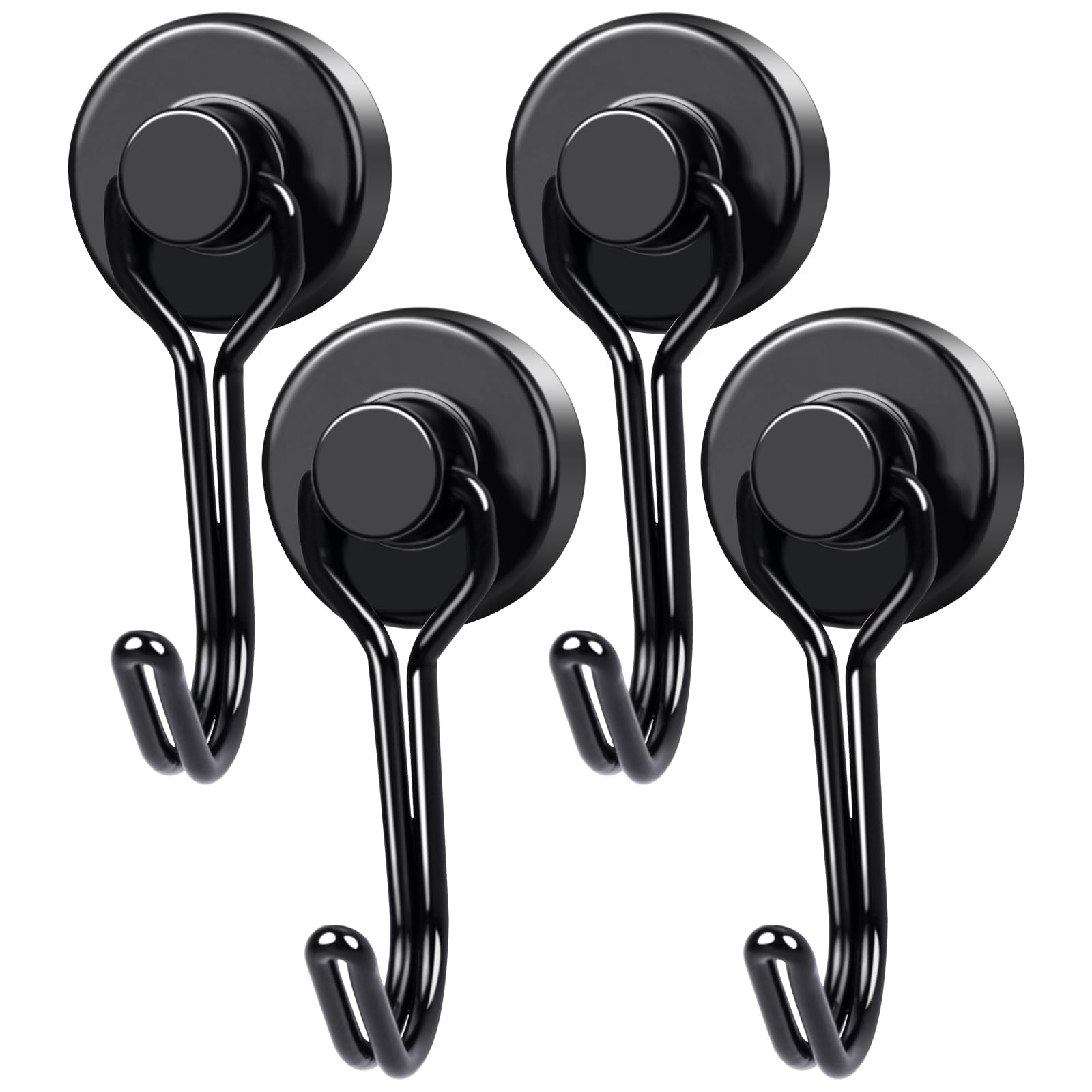 MIKEDE Magnetic Hooks 4 Pack, 40Lbs Heavy Duty Neodymium Magnet Hooks Black Magnetic Swivel Hooks for Hanging, Rust Proof Strong Magnets with Hook Magnetic Metal Hanger for Storage