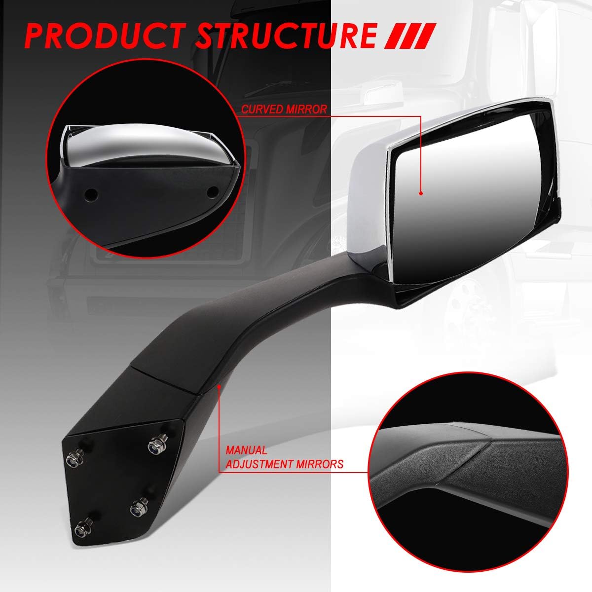 Auto Dynasty L-Pattern LED Sequential Turn Signal Manual Adjust Rear View Side Hood Mirrors Compatible with Volvo VN Series 2004-2018, Driver and Passenger Side, Polished Chrome
