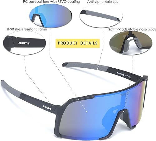 Miniatura 4 de maivnz Gafas de sol de béisbol para hombres y mujeres, protección UV400, gafas deportivas al aire libre para ciclismo, correr, golf, softbol