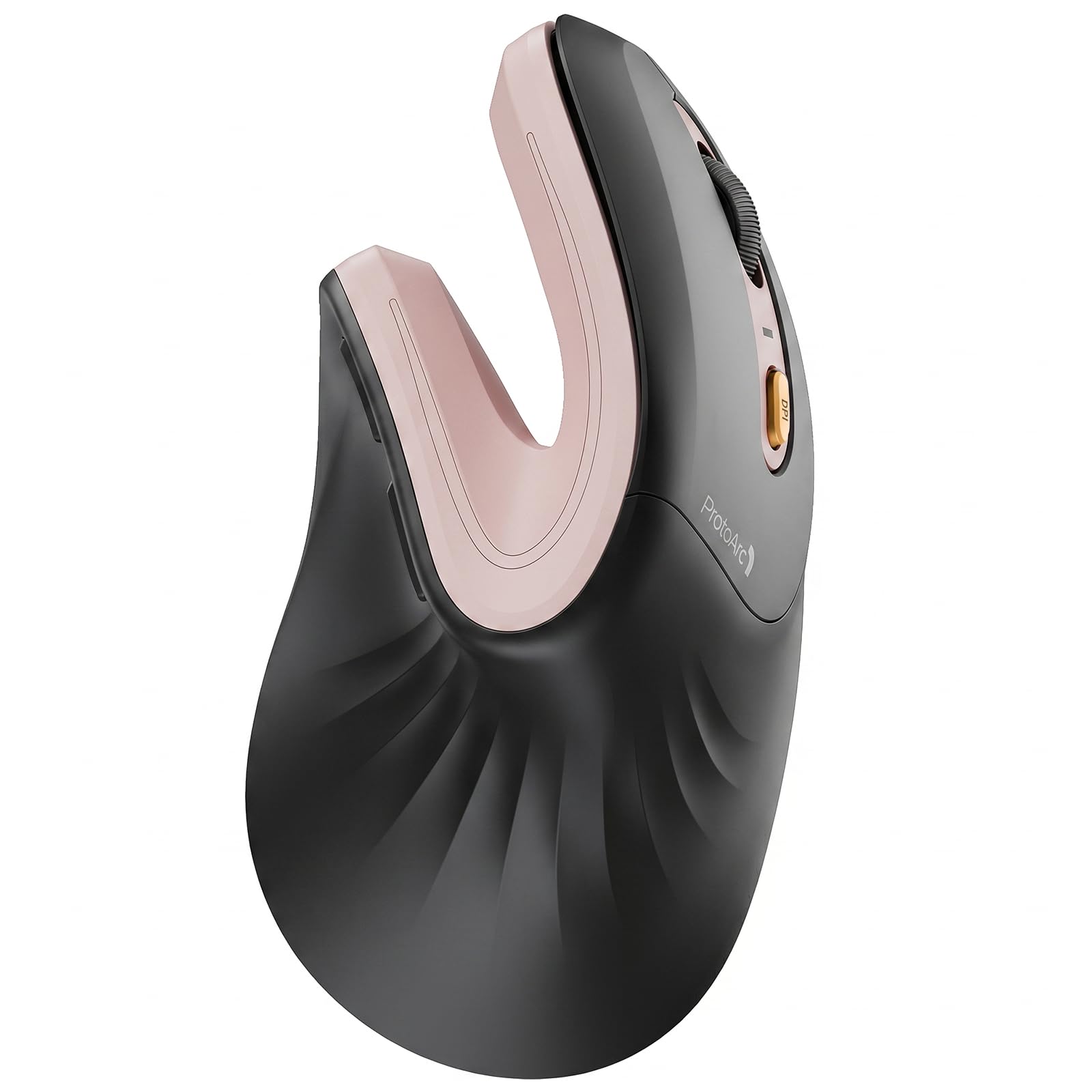 ProtoArc EM11 NL Wireless Ergonomic Mouse, Rechargeable, Black Pink | 58° vertical design supports a natural wrist posture, connect 3 devices via Bluetooth/2.4G USB-A, 500mAh USB-C rechargeable.
