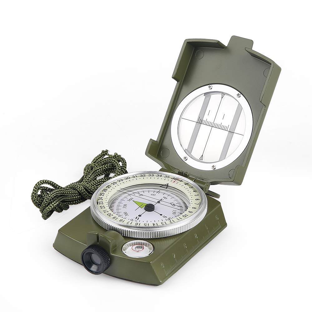 BIJIA High Accuracy Metal Waterproof Military Lensatic Sighting Compass with Bubble Level,Carrying Bag,Compass for Hiking, Climbing, Boating, Exploring, Hunting, Geology,Army Green