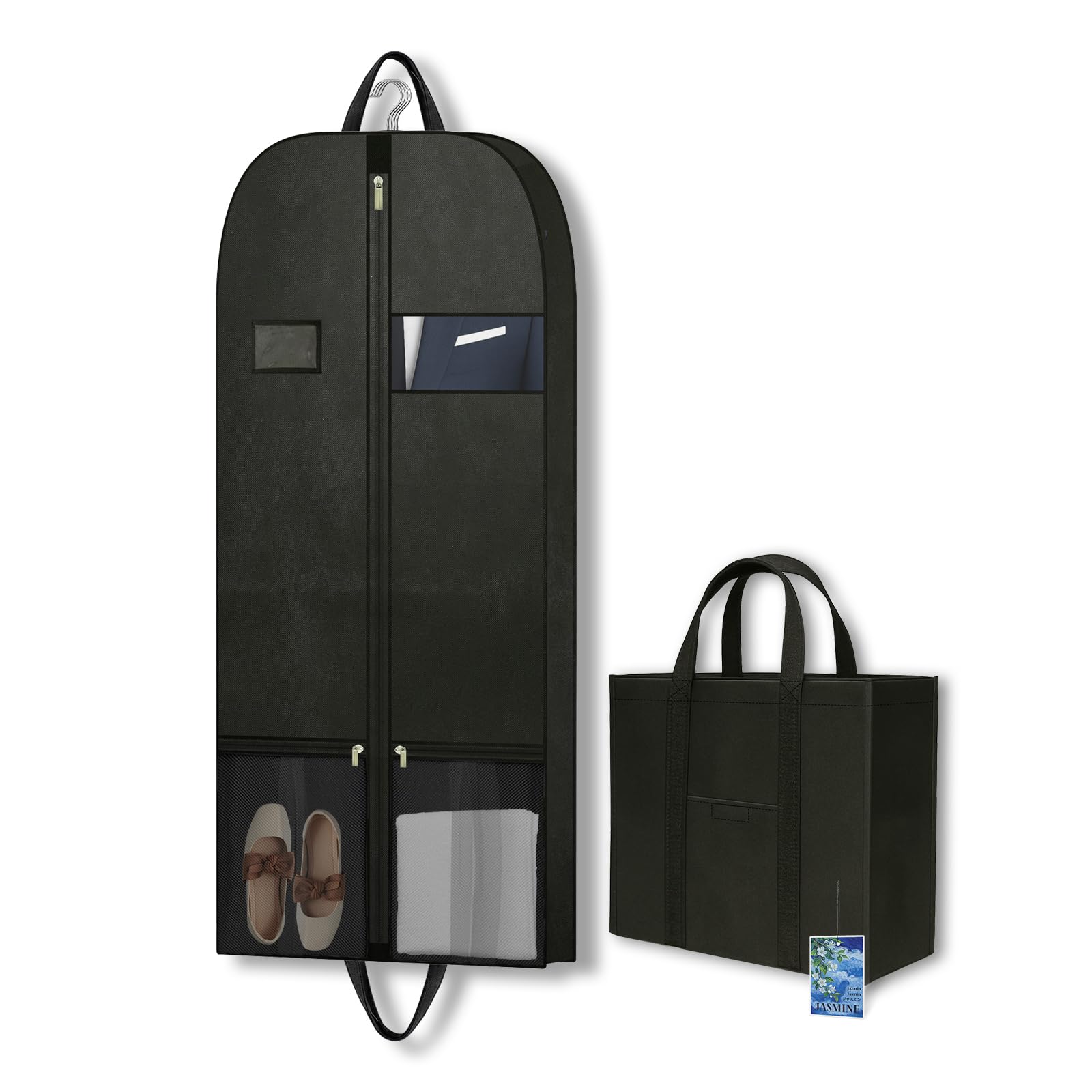 Travel Garment Bag for Men, Suit Bags for Men Travel, Business Trip Suit Carrier with Shoe Compartment, Foldable Garment Bag, Wrinkle Professional Suit Bag with Black Carry Tote and ID Window
