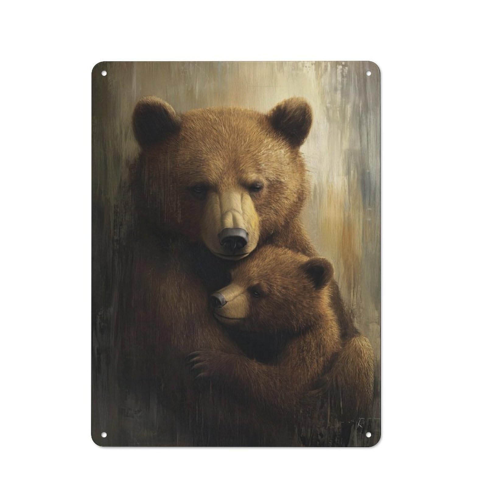 Mother Bear And Cub Metal Wall Plaque 40x30cm, Vintage Nostalgic Wall Art for Bedroom, Office, Home Bar Or Dining Room