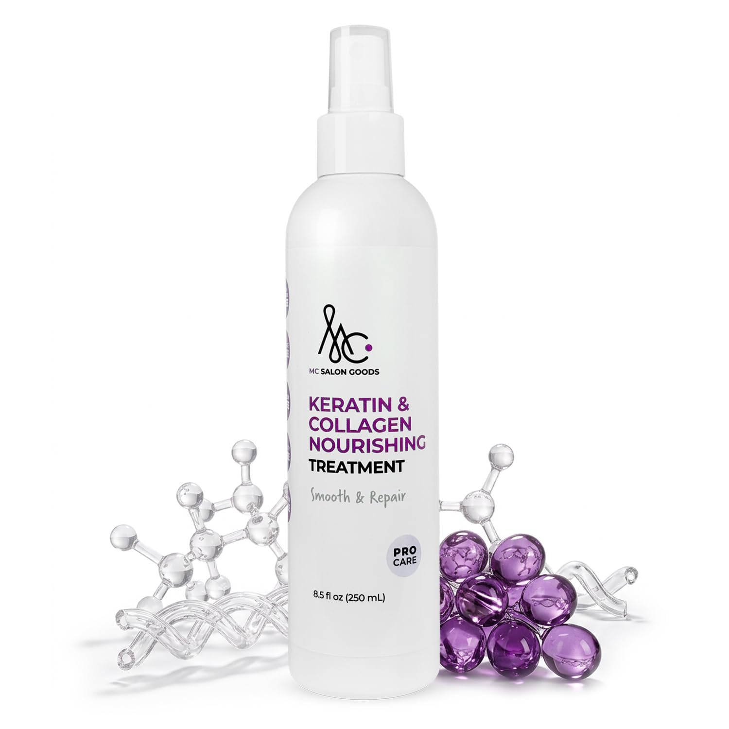 MBS The Agora MC Salon Goods Keratin & Collagen Hair Treatment | Nourishing Serum for Curly Hair | Professional Hair Keratin Products for Damaged Frizzy Hair | 8.5 oz