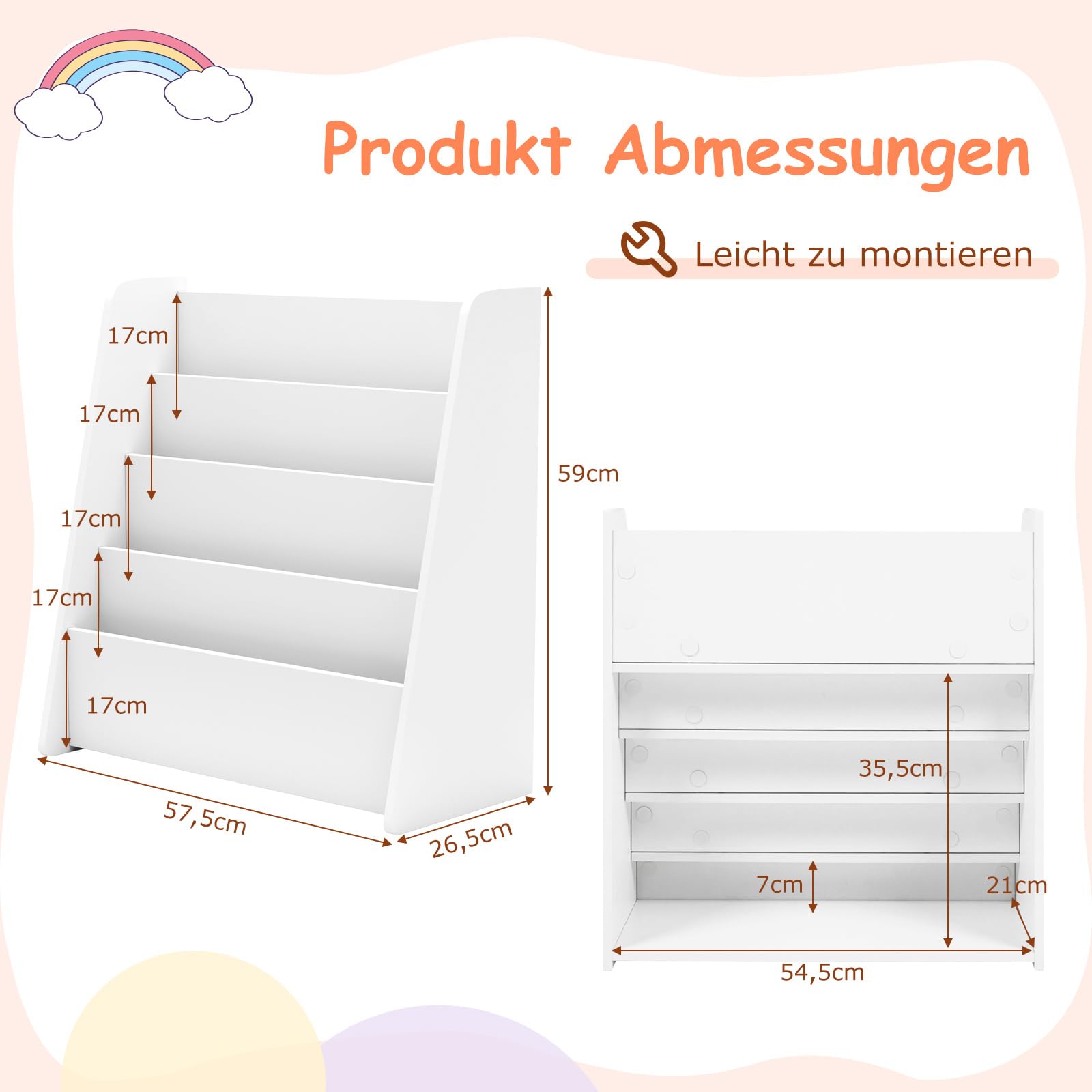 COSTWAY Kinderregal mit 4 Fächern, Bücherregal für Kinder, Zeitungsständer, Aufbewahrungsregal für Kinderzimmer, Spielzimmer, 57,5 x 26,5 x 59 cm (Weiß)