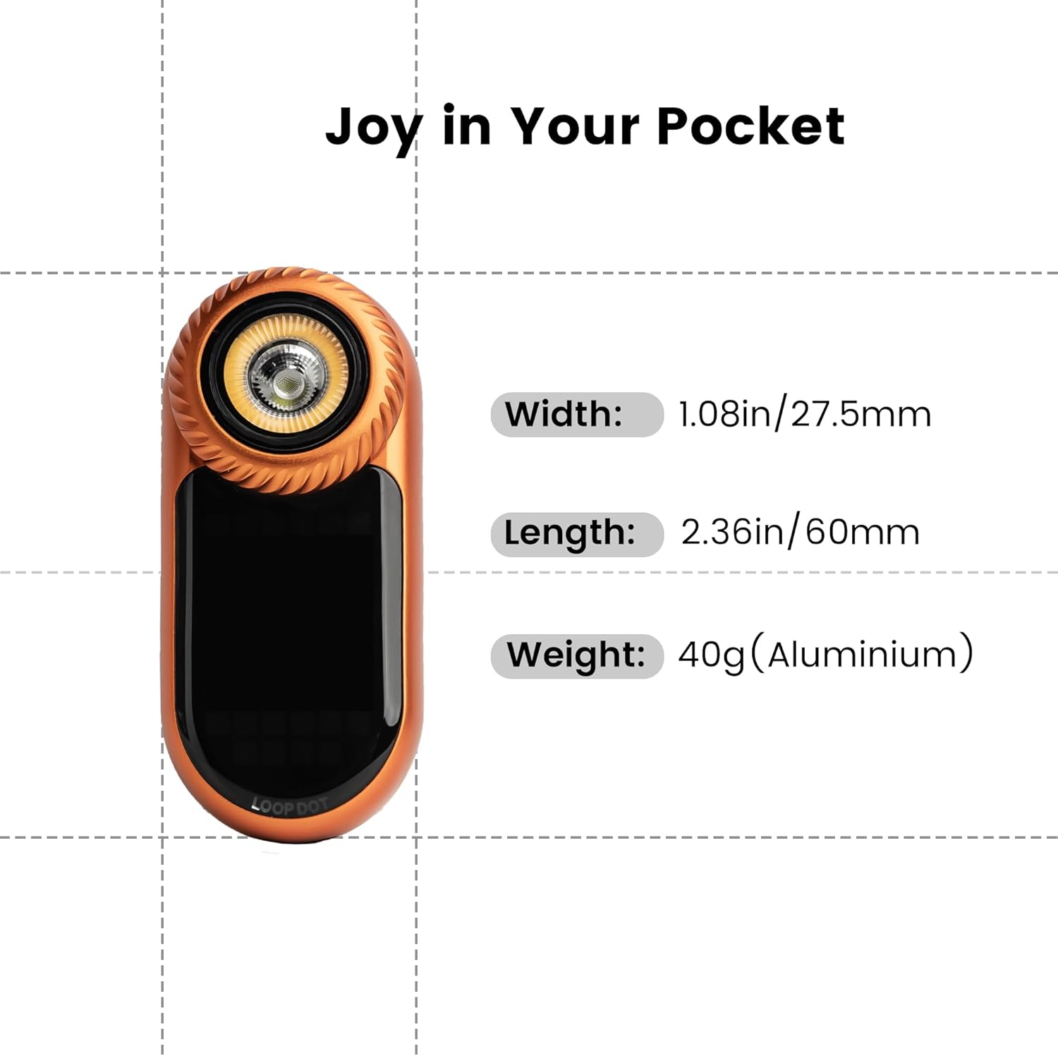 LOOPDOT EDC Flashlight – Rechargeable Small and Powerful LED Flashlight with RGB Pixel Display, Interactive Games, Adjustable Brightness – Cool Gadget Gift for Kids & Adults (Orange)