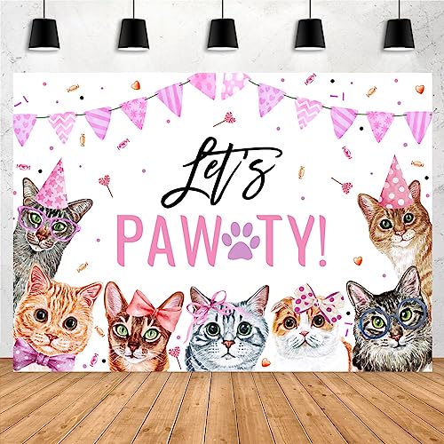 Aperturee 7x5ft Cute Cats Happy Birthday Themed Backdrops Let's P...