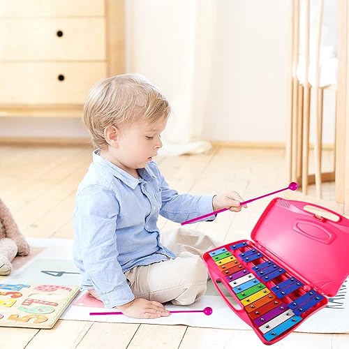 Miniatura 16 de Glockenspiel Xilófono para niños, instrumento de percusión profesional con estuche rígido y mazos seguros, para estudiantes principiantes, enseñanza