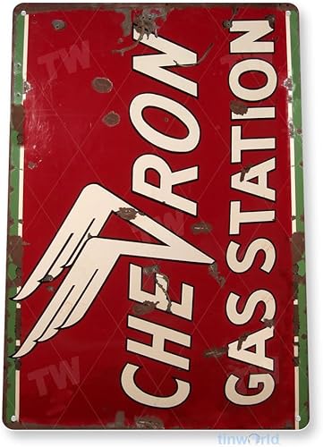 Miniatura 3 de Tinworld Letrero de estaño Chevron rústico retro gasolinera aceite metal letrero decoración auto tienda cueva garaje A287