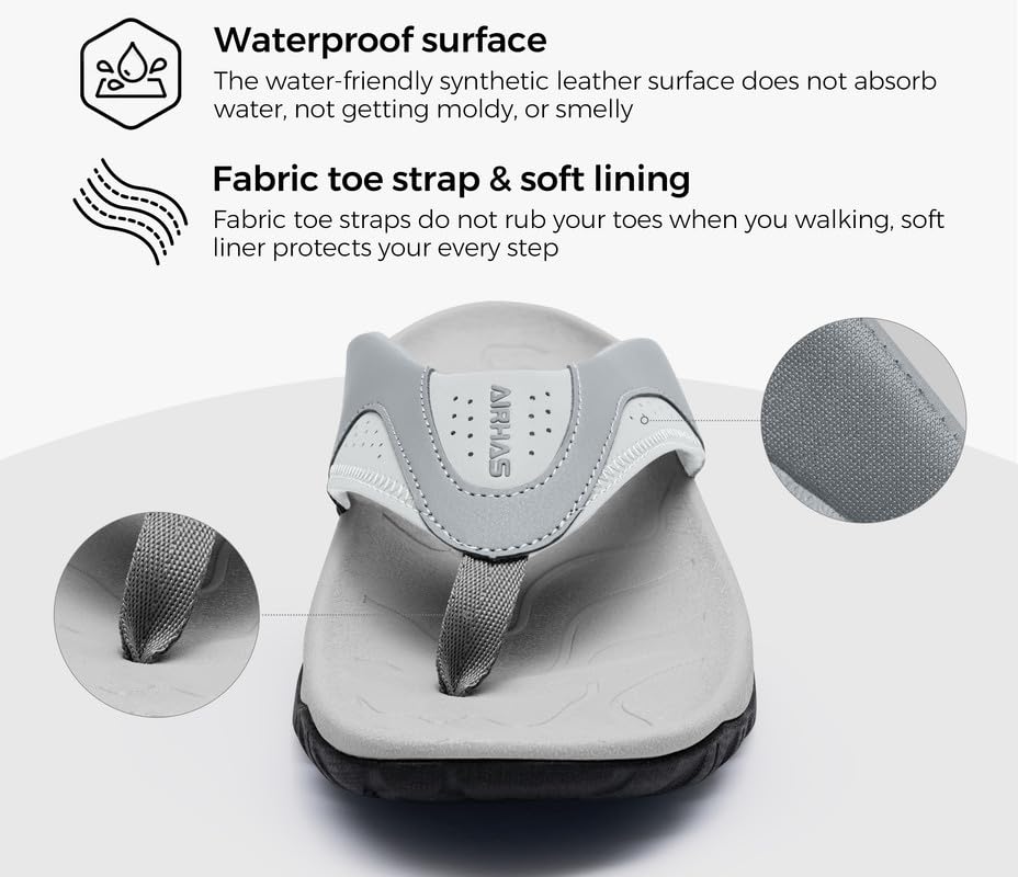 Image of AIRHAS Mens Arch Support Walking Flip Flops Durable Comfort Outdoor Thong Sandals for Men Non Slip Summer Beach Sandals