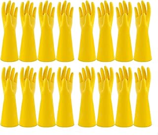 8 Pairs Reusable Household Cleaning Gloves, Rubber Kitchen Dishwashing Gloves,Extra Thickness, Long Sleeves, for Washing Dishes, Pet Care(Medium, Yellow)