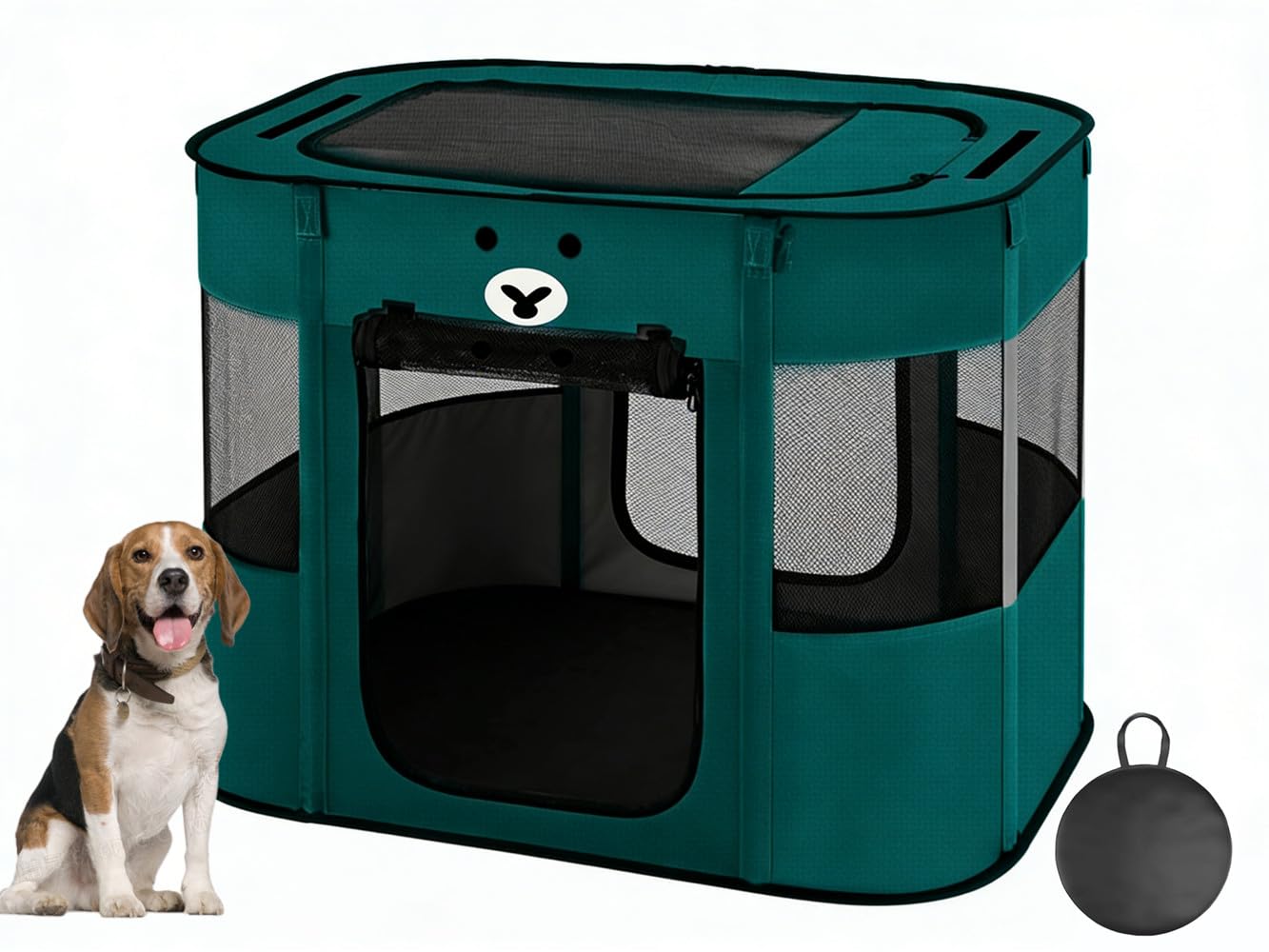 Floving Tragbares Hundehaus,Haustierzaun, 70x55x45cm,Faltbarer Haustier-Laufstall,rechteckig,Lieferraum,Katzenhöhle,Katzenhütte,Welpenhaus,Zwinger,geschlossenes Haustierzelt mit (Pfauengrün)