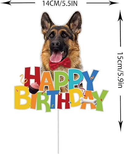 Miniatura 2 de KEWEYA Decoración para pastel de feliz cumpleaños para perro, decoración de pastel con temática de mascota, pastor alemán, suministros de decoración