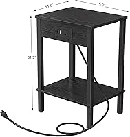 Vista 3 de VIMBER Side Table with Charging Station, Set of 2 End Tables with USB Port and Outlets, Nightstands with 2-Tier Storage Shelves, Sofa Table for Negro