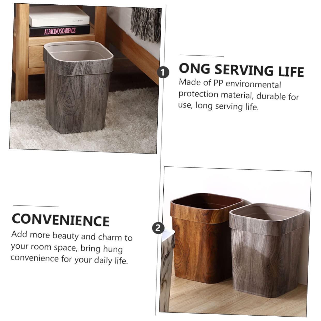 Levemolo Versatile Large Kitchen Trash Can Solid Wood Style Sturdy Waste Basket for Home Office Bedrooms Decor