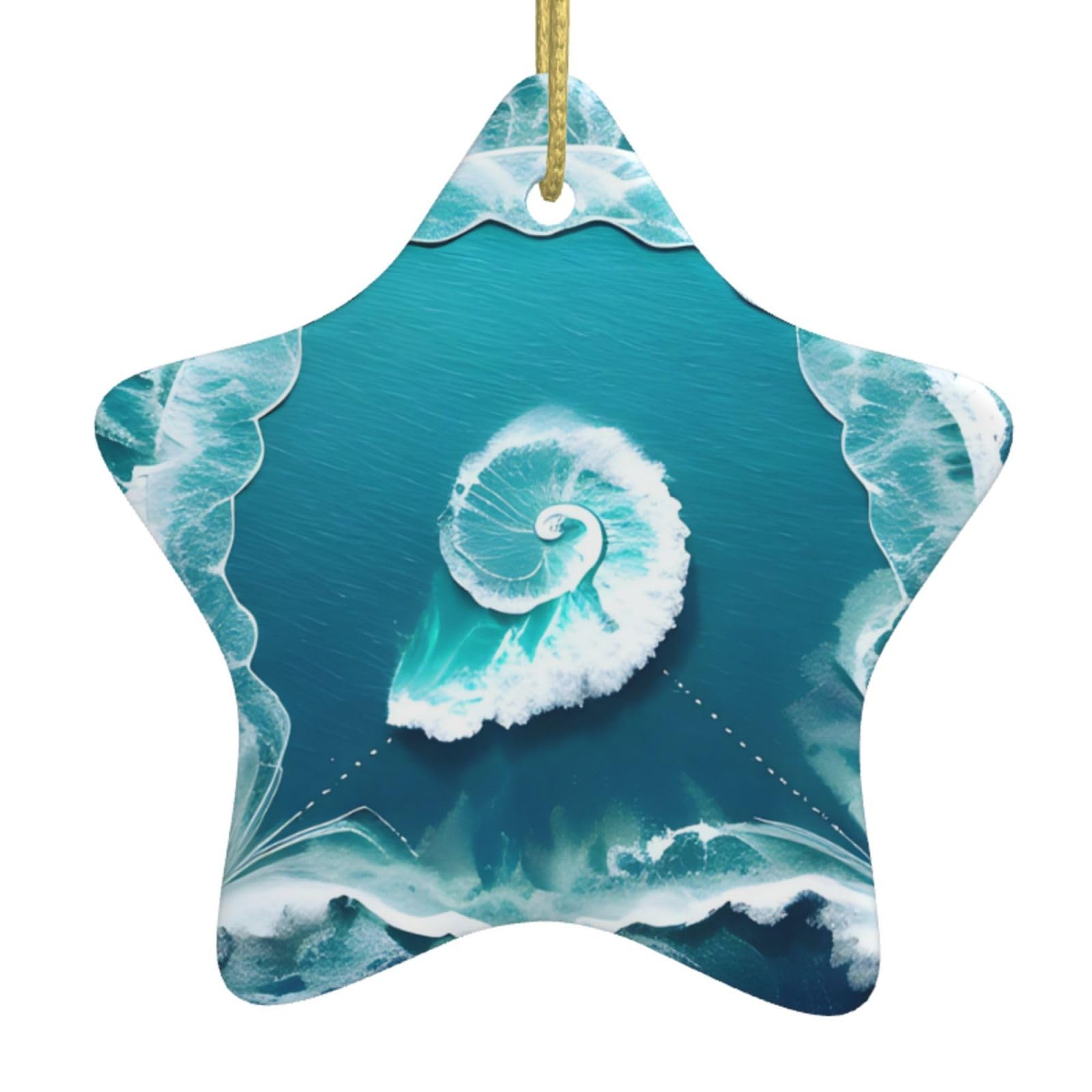 Sea of Love Christmas Ceramic Star Pendant with Punched Holes and Gold Wire Rope, Christmas Tree Home Decoration