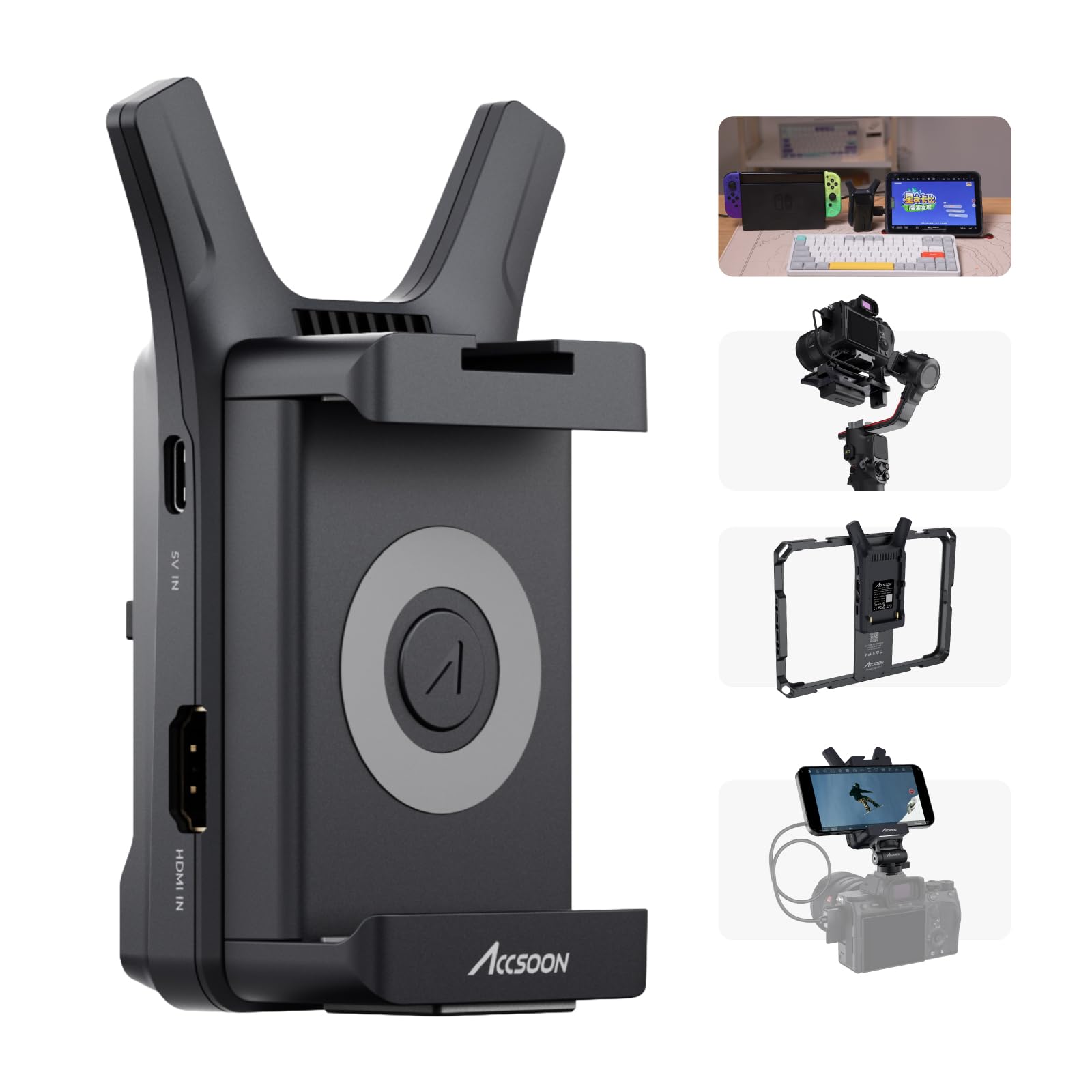 AccsoonCineView Nano Wireless Video Transmitter, 5G HDMI Video Transmitter 1080p60 500ft Range 60ms Latency, Compatible with RS2/RS3/RS3 Pro/Switch/DSLR, Support iOS/Android-4 App Monitoring