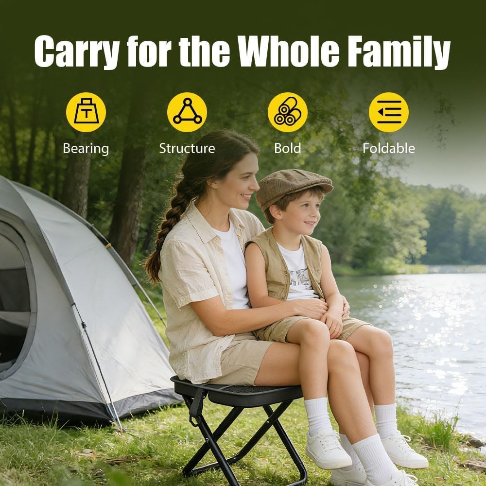 Foldable Backpack Stool, 2026 New Foldable Backpack Stool for Adults, Folding Camping Stool which can Turned Into a Satchel, Ultralight Pocket Chair for Fishing Hiking Camping (Black, Large)