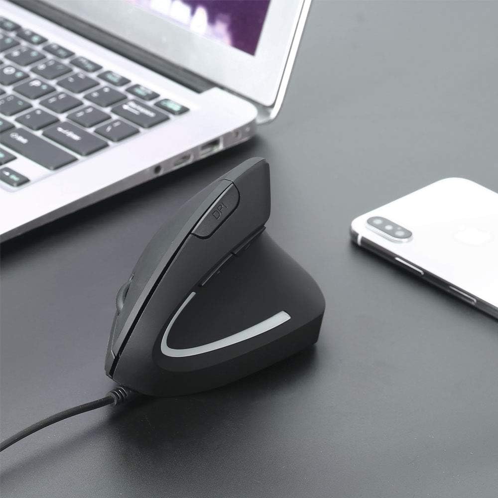 PABREY USB Wired Vertical Mouse Optical Ergonomic Mouse for Laptop, Computer, Adjustable Sensitivity 1000/1600/2400/3200 DPI, Black