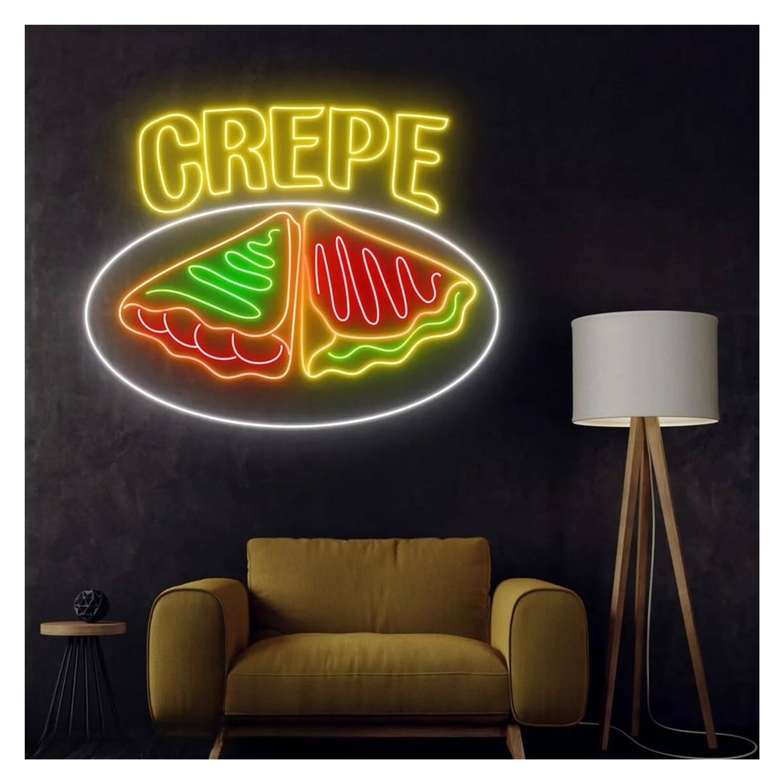 XENITE Luces Art Decoration Christmas Letrero De Neón Crepe, Decoración De Pared Para Pastelería, Crepería Francesa, Lámpara Decorativa De Comida Europea, Alimentación USB, 50x41cm