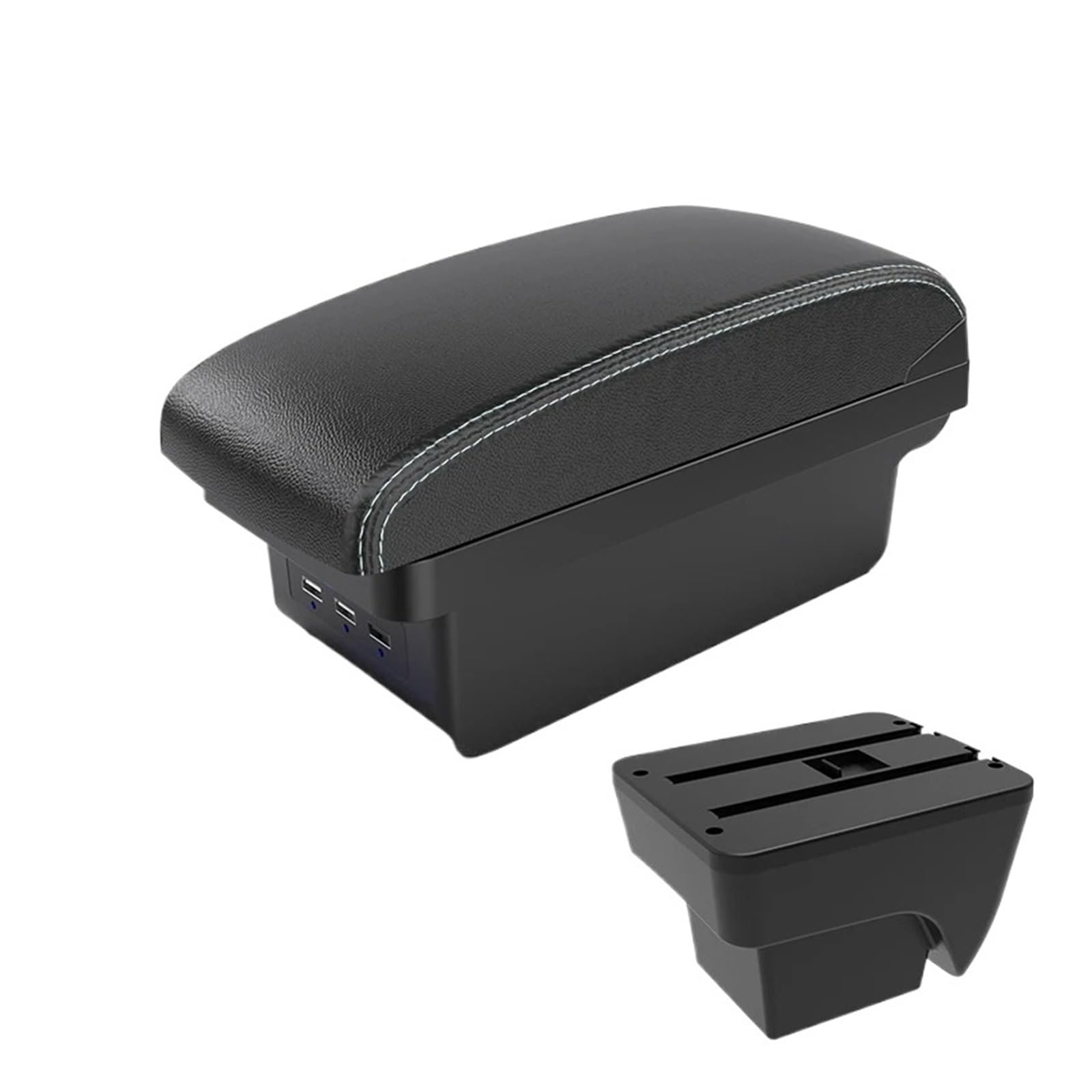 UMDJJU For SEAT For IBIZA Car Armrest Modification Multifunctional Double-layer Storage Box With USB Charging Car Centre Console Armrest Box(B3 Black white 3 USB)