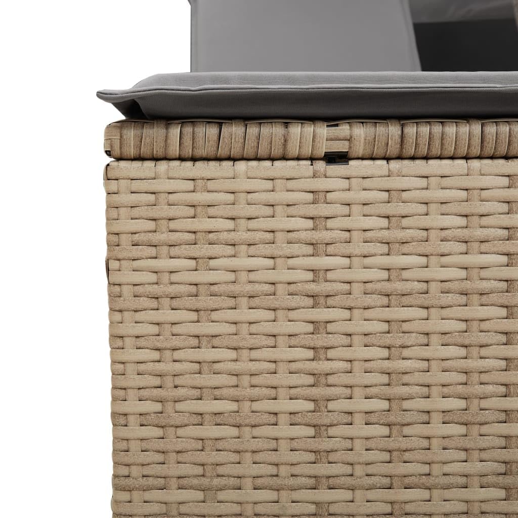 Homgoday Lit double avec auvent et coussins beige mixte polyrorotin, chaises longues, canapé-lit, lit meuble, lit de piscine, lit de jardin v