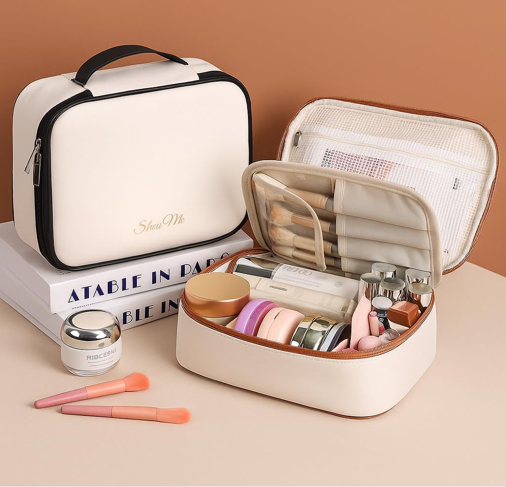 HARIHUB Extra Large Makeup Box for Girls,Makeup Box Vanity, Makeup Kit Pouch, Cosmetic Bag, Makeup Brush Organizer and Vanity Bag, Toiletry Jewellery Box Pack of 1 1