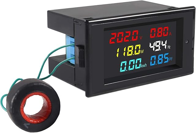 AC Display Meter 80-300V 100A Voltage Current Power Factor Frequency Electric Energy Monitor Ammeter Voltmeter Multimeter Tester 110V 220V Digital Color LCD Volt Amp Watt Detector Reader Panel