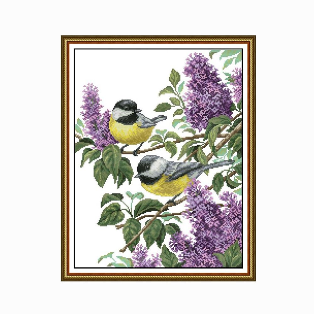 Rosyfoxes Cross Stitch Kits Stamped Full Range of Embroidery Starter Kits for Adult DIY- Printed kit Two Birds 3 (Printed) 11ct 3-Strands 18.5×23.2 inches
