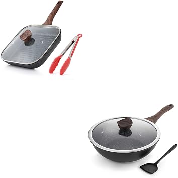 Kordisen Nonstick Wok with Lid, 12 Inch Woks & Stir-fry Pans, Granite Stone Coating for Cooking, Induction Cookware, Compatible with All Stovetops, PFOA Free