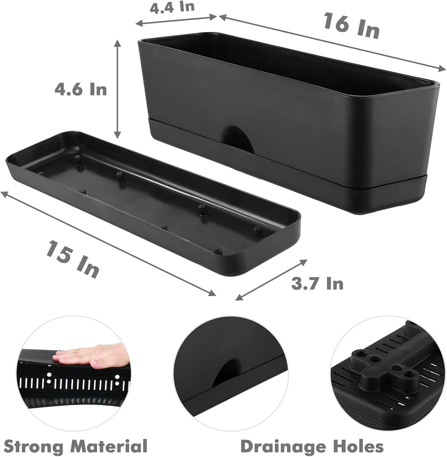 2-Pack Large Window Boxes Planters 16 Inch Rectangle Plant Box Rectangular Planters for Outdoor and Indoor Plants Plastic Windowsill Planter for Herbs Vegetable Flowers Long Window Sill Planters
