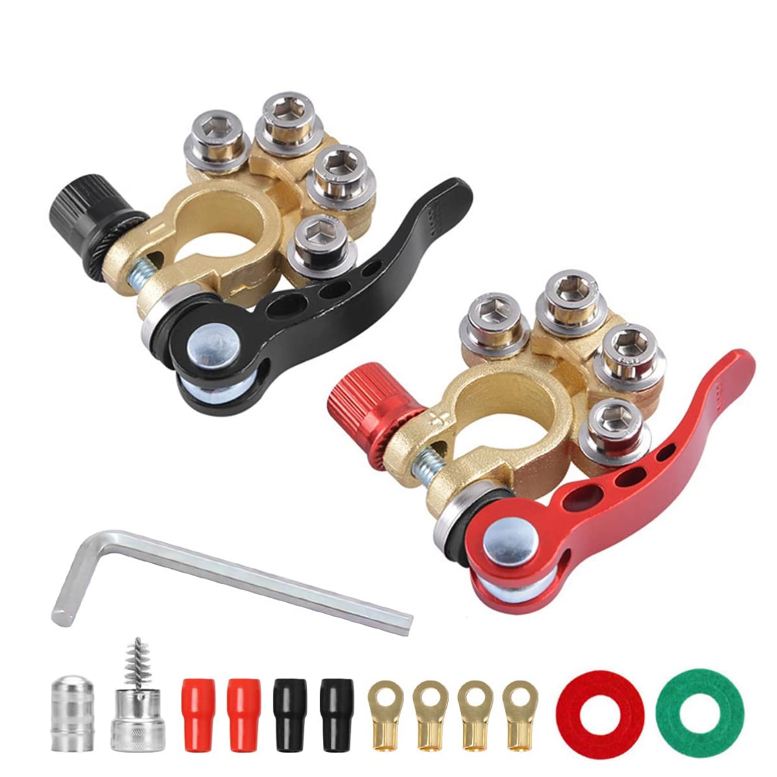 TZAONEN Car Battery Terminal Connectors, 2 Pcs 4 Way Quick Release Disconnect Car Battery Terminal for SAE/JIS Type A Posts, Compatible With Cars, Vans, Trucks and More