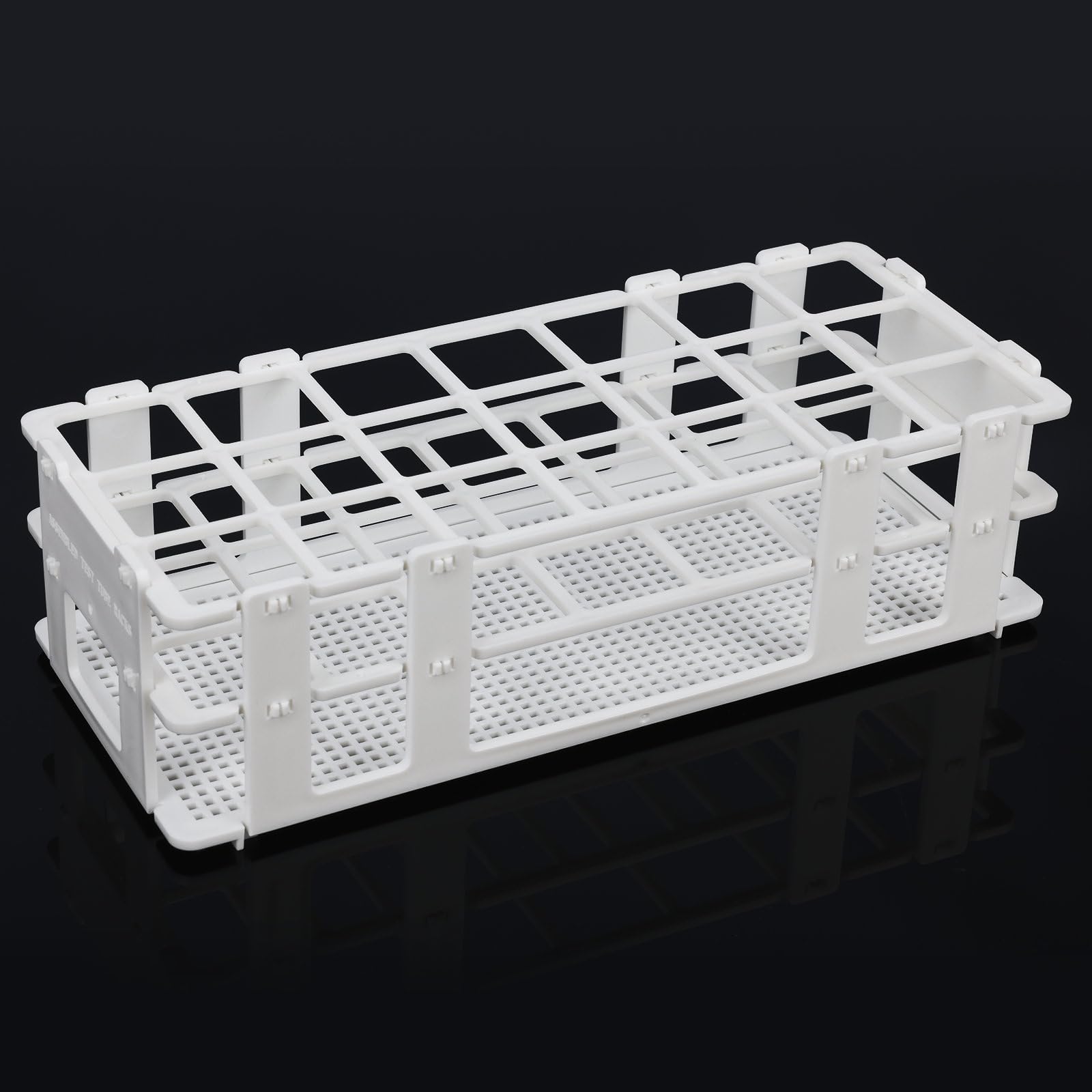 Gradilla para Tubos de Ensayo 30 mm 21-Plazas Soporte Plástico Blanco Desmontable 3 Niveles Laboratorio