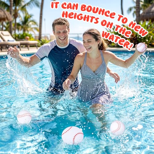 Glimin 5 Pcs Water Skipping Balls for Pool Play Baseball Theme Water Bouncing Ball Pool Beach Swim with Your Friends & Family (1 Football,2 Round Balls,2 Discs) — view 6