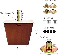 Vista 5 de Michanco Juego de 4 patas cuadradas para sofá de 2 pulgadas, patas de repuesto de madera para sofá otomano, sillón reclinable