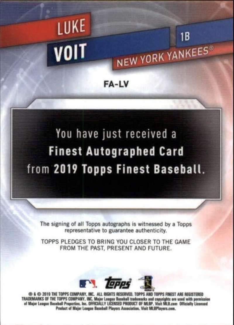 2019 Finest Autograph #FA-LV Luke Voit AUTO New York Yankees MLB Baseball Trading Card