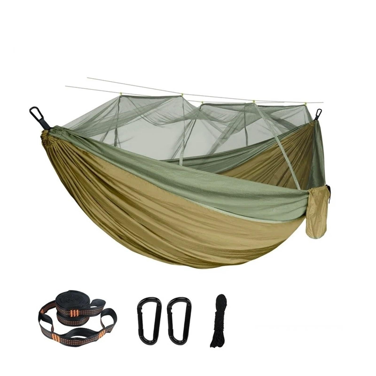 Double people Net Hammock 300×200CM Plus Size Outdoor Hammock Umbrella Cloth Nylon Anti-rollover Camping(Deep Green)