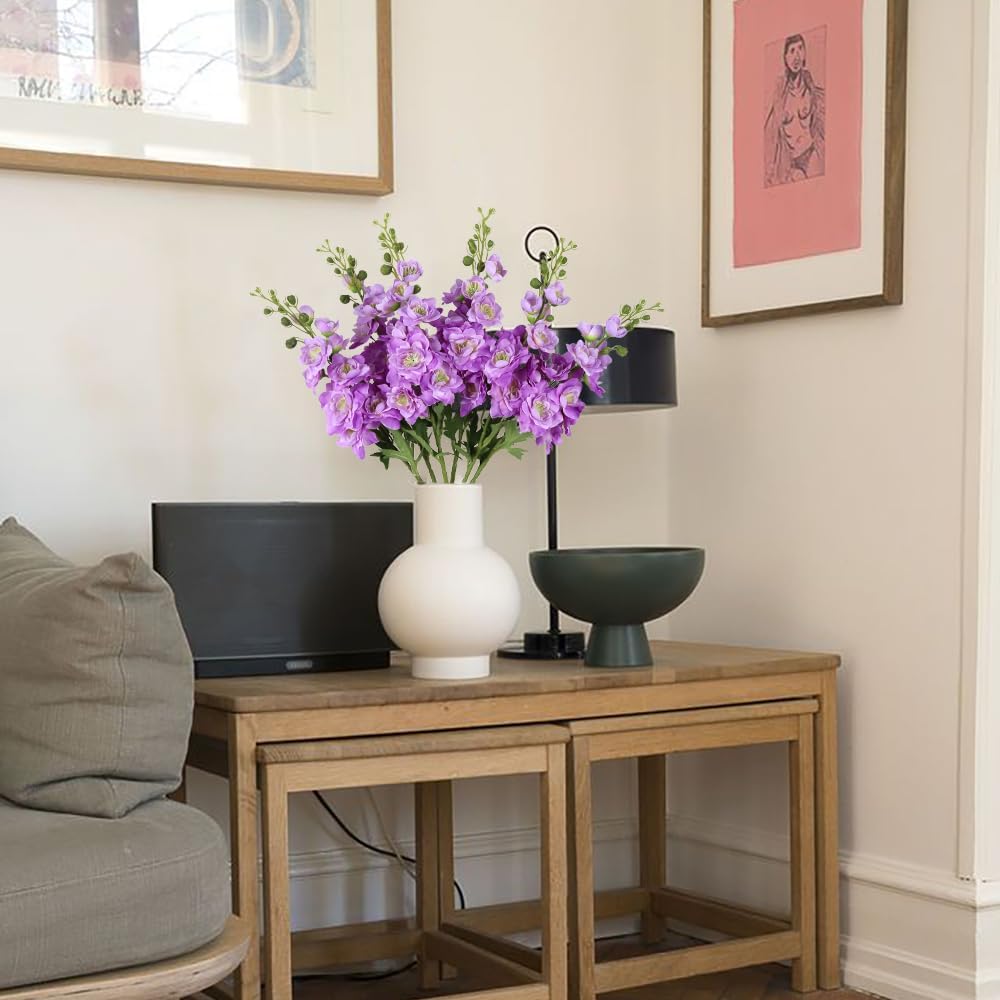 Purple Delphinium Artificial Flower 6PCS Purple Faux Larkspur Silk Delphinium Flowers 29.52" Long Stem Fake Flower for Tall Vase Wedding Floral Arrangements Home Table Decor(Purple) - Image 6