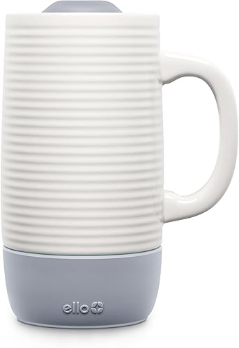 Ello Jane Ceramic Travel Mug with Handle, Splash-Resistant Slider Lid and Built in Coaster, Perfect for Coffee and Tea, BPA Free, Dishwasher Safe