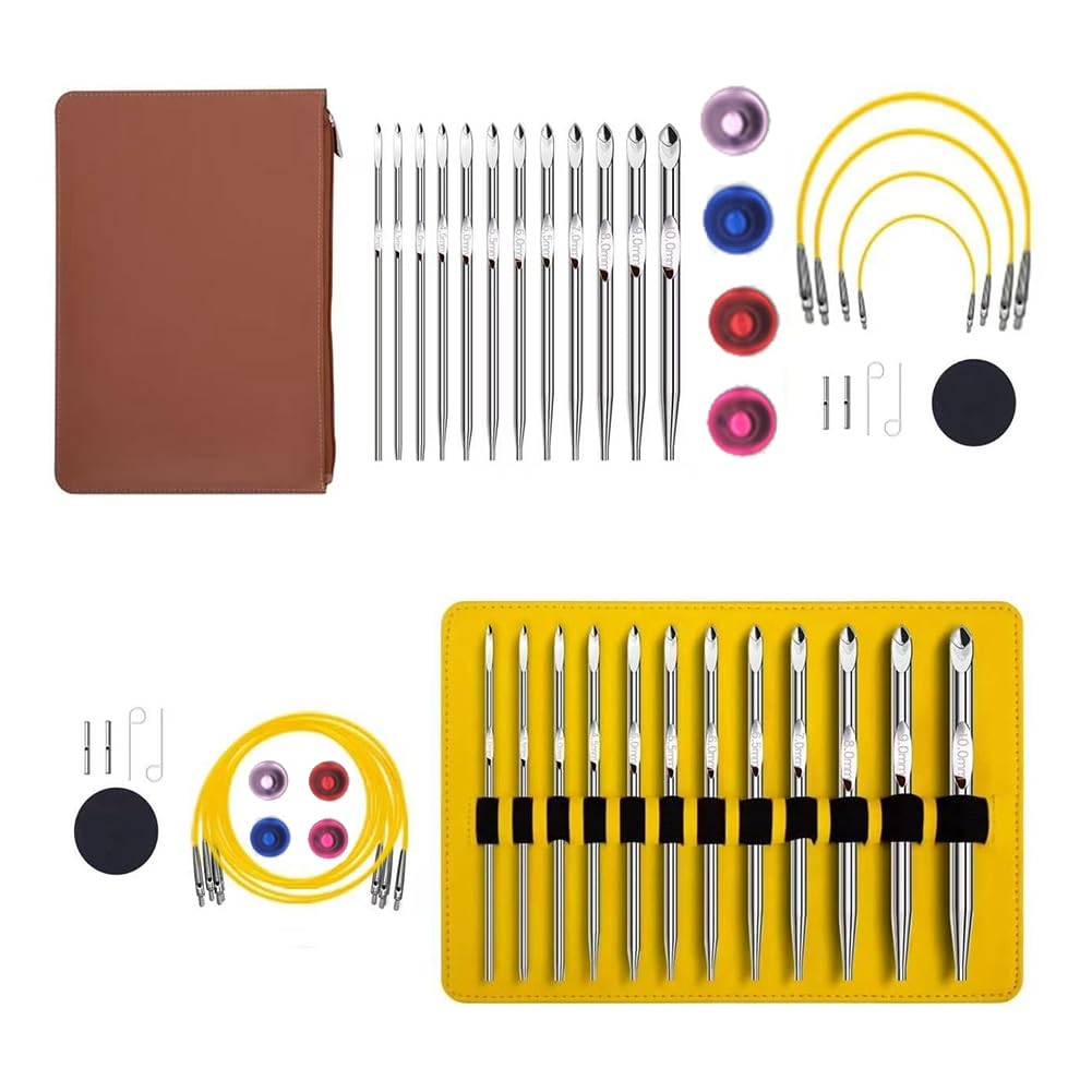 CTRLZS Tunisian Crochet Hook Set with Cable Aluminium Interchangeable Crochet Hook Set Crochet Hook 26 Pcs Crochet Hook Set