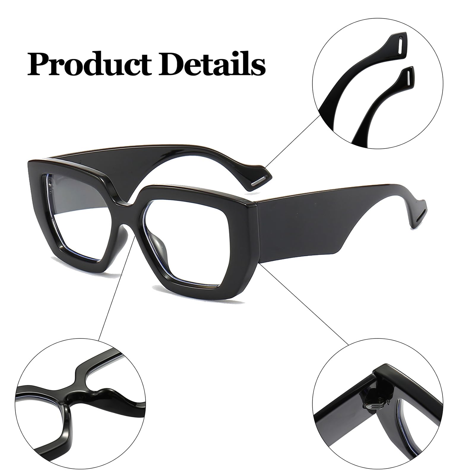 LJCZKA 2 Pair of Oversized Square Blue Light Glasses Womens Mens Thick Frame Computer Glasses Anti Eye-Fatigue for Reading Texting & Gaming - Image 4
