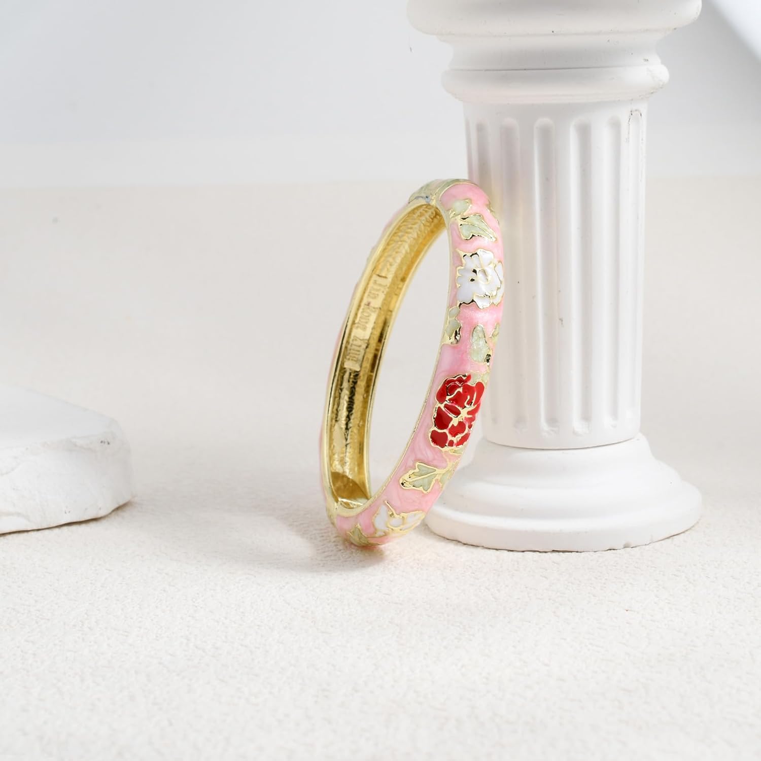 Vintage Flower Cuff Bangles Gold Plated Cloisonne Chinoiserie Peony Floral Elegant Bracelet Gifts For Women - Image 2