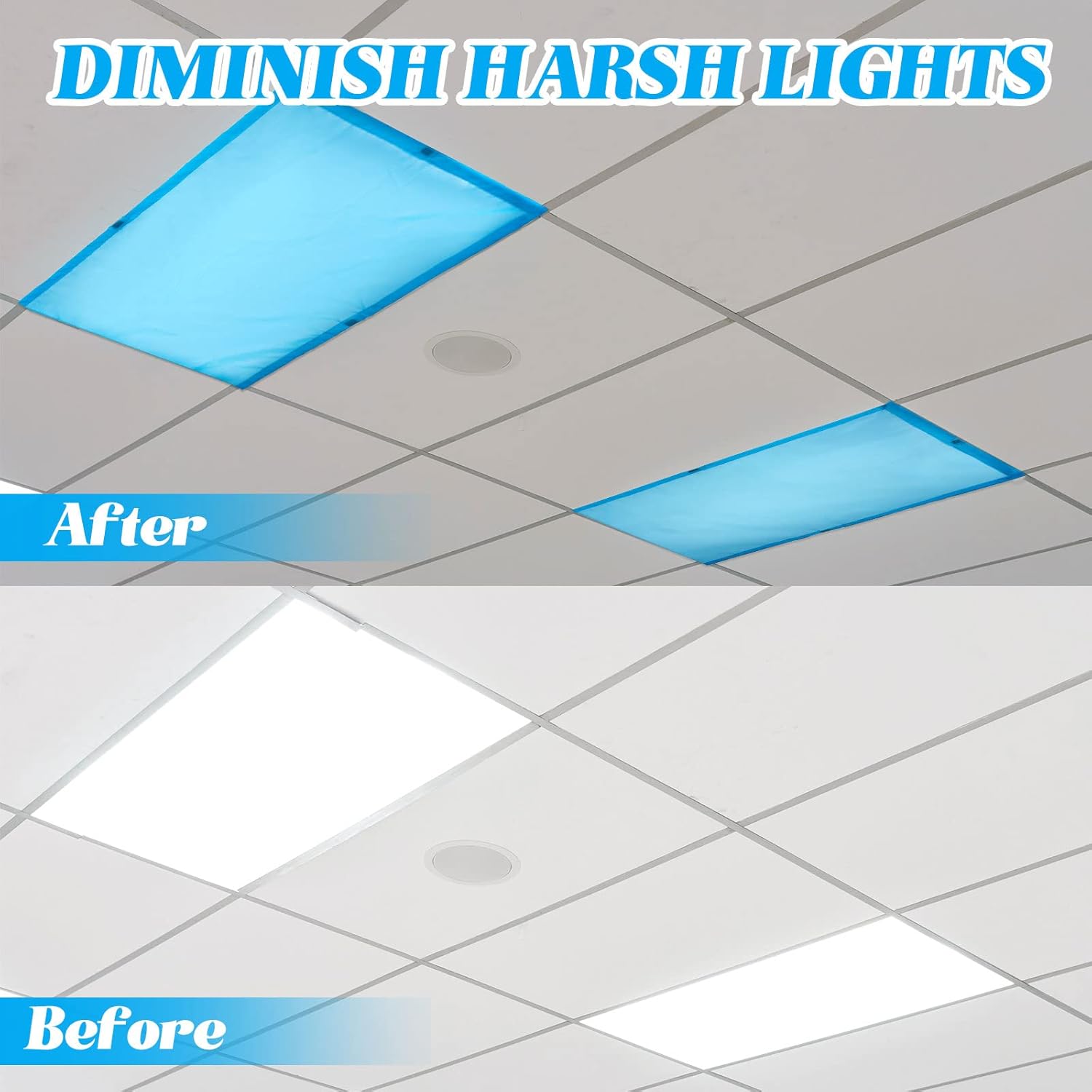 Hortsun 4 Pack Fluorescent Light Covers 4 x 2 Feet Magnetic Light Cover for Drop Ceiling, Fluorescent Ceiling Shade Filters for Office Classroom Home Hospital Decor(Blue)