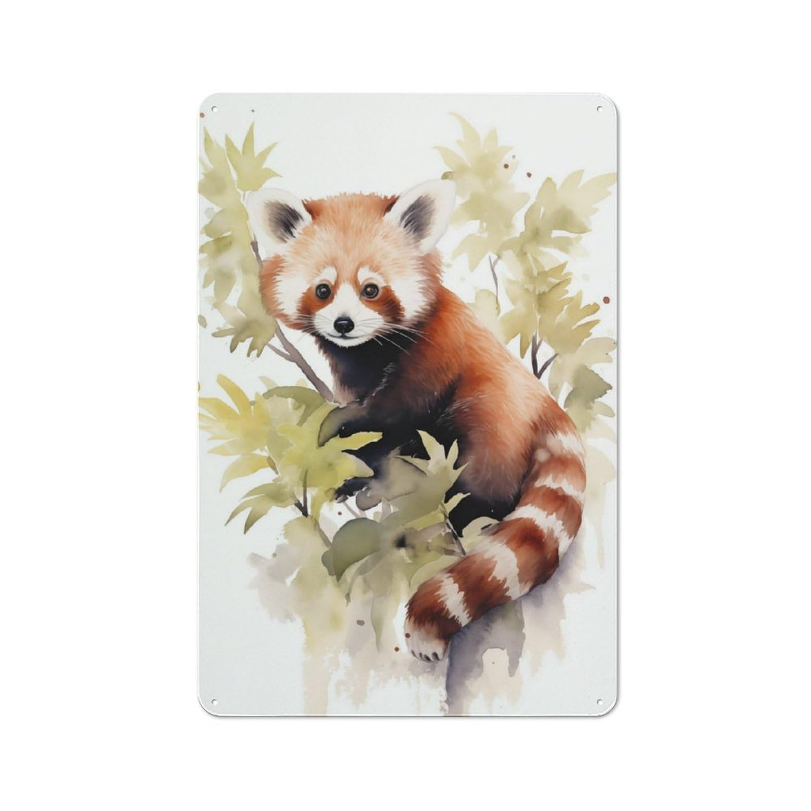 Junmoney Red Panda Watercolor Metal Wall Sign 30X20cm Featuring For Hallway Wall, Suited To Wall Display Collectors