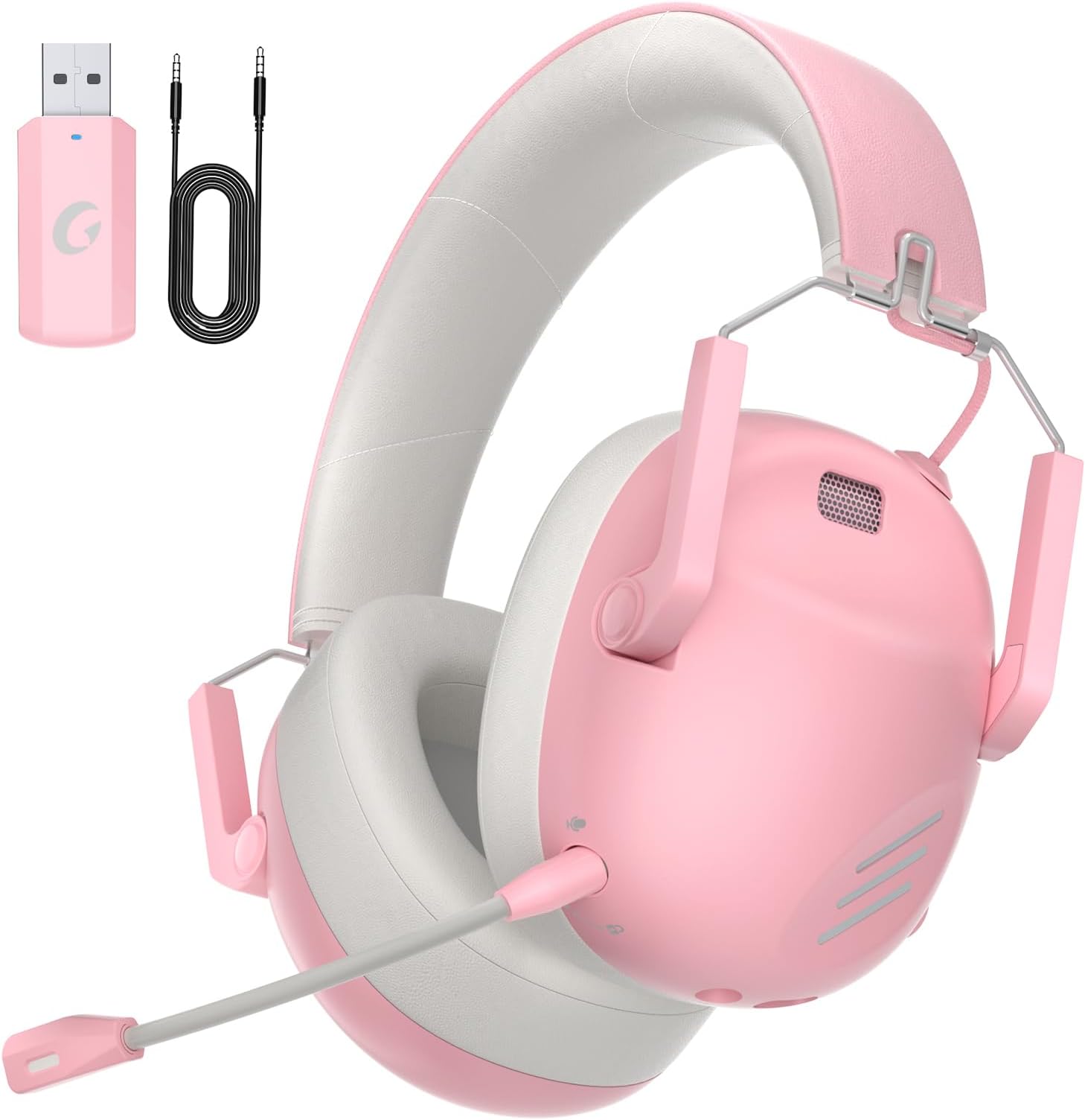 Wireless Gaming Headset for PS5, PS4, PC, NES, Bluetooth 5.3 Gaming Headsets Wireless with Noise Canceling Microphone, Gamer Headphones for Nintendo Switch, 50H Battery - Pink