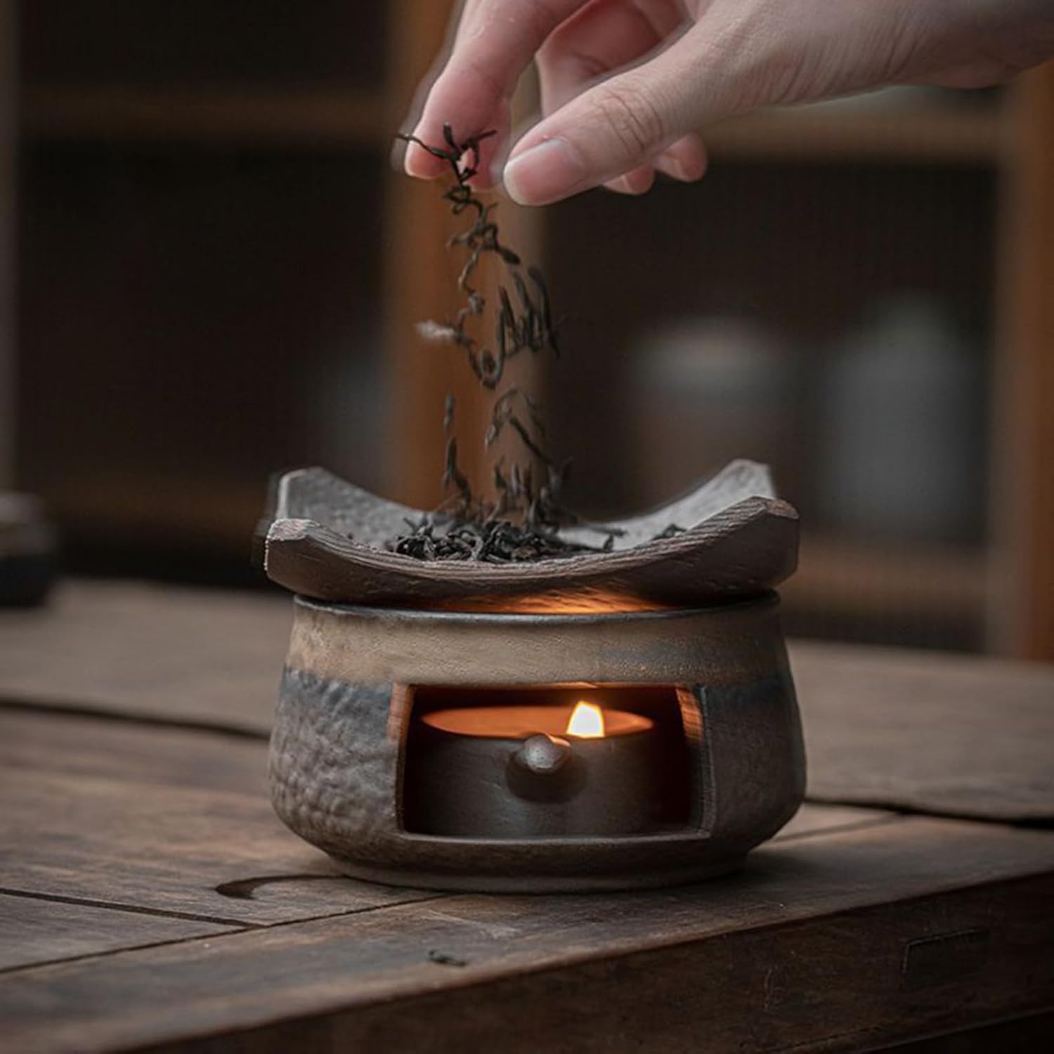 Aromatherapy Stove, Safe Decorative Teapot Warmer, Compact Multifunctional Candle Wax Burner, Ceramic Heat Resistant Design with Tray, Home Fragrance Accessory with Incense Holder, for Yoga Room Home