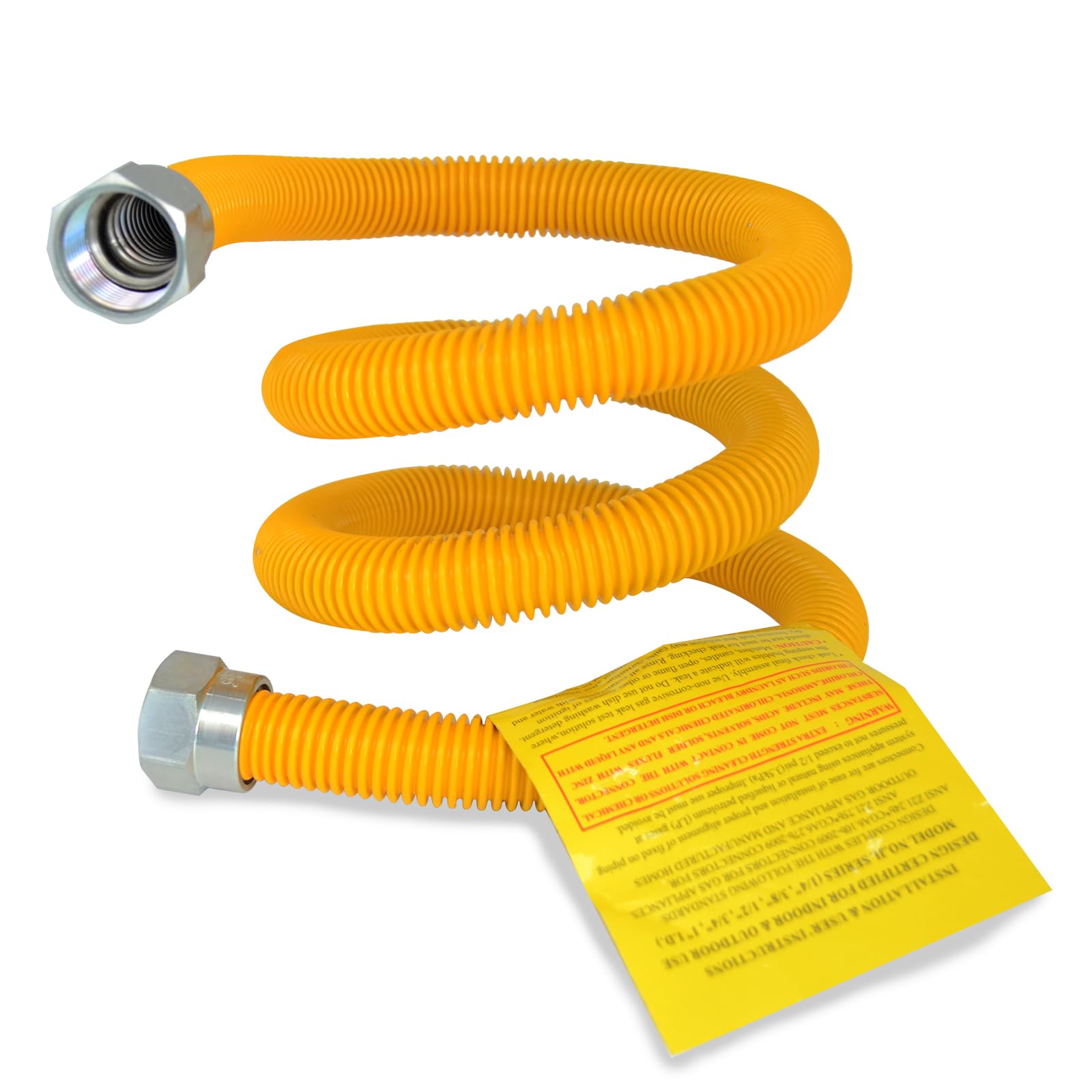 TT FLEXGas Connector, Gas Hose Gas Line for Gas Water Heater, Stove, Dryer, 48 Inch Stainless Steel with Yellow Coated ID 1/2Inch (OD 5/8 Inch)
