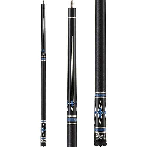 Viper Sinister 58" 2-Piece Billiard/Pool Cue, Black with Blue/Silver Inlay